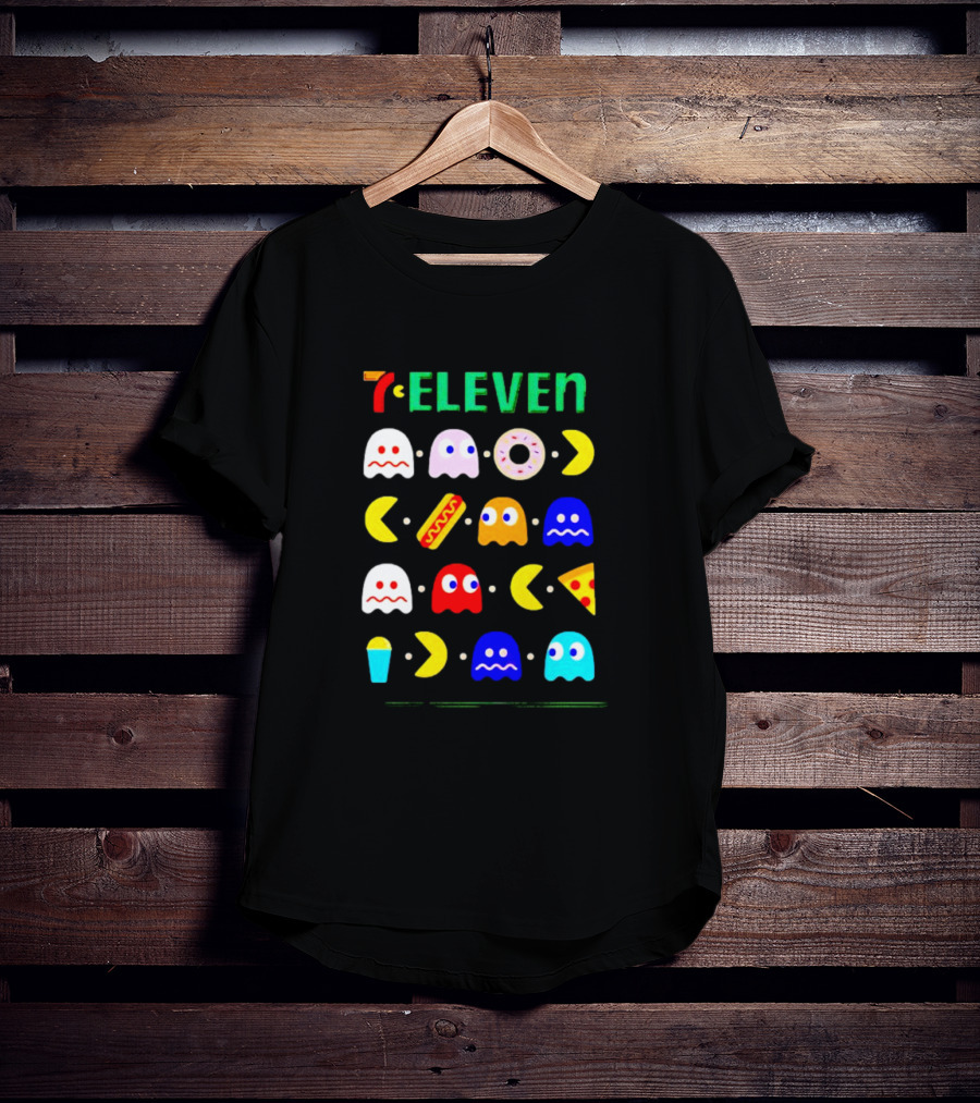 7 Eleven Pac Man Ghosts Donut Hot Dog Pizza Icons T-Shirt