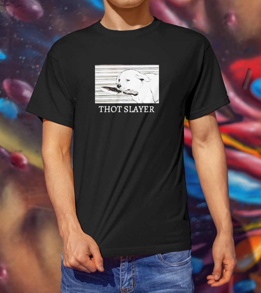 Thot Slayer Dog With Knife T-Shirt