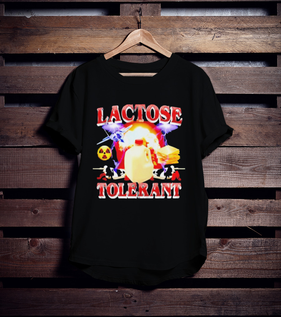 Lactose Tolerant Milk Jug Cheese Nuclear Symbol Cows Explosion T-Shirt