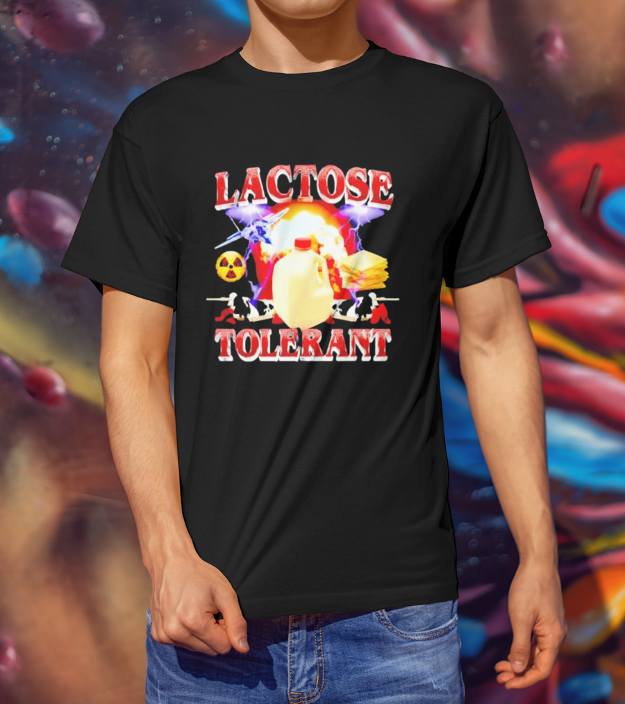 Lactose Tolerant Milk Jug Cheese Nuclear Symbol Cows Explosion T-Shirt