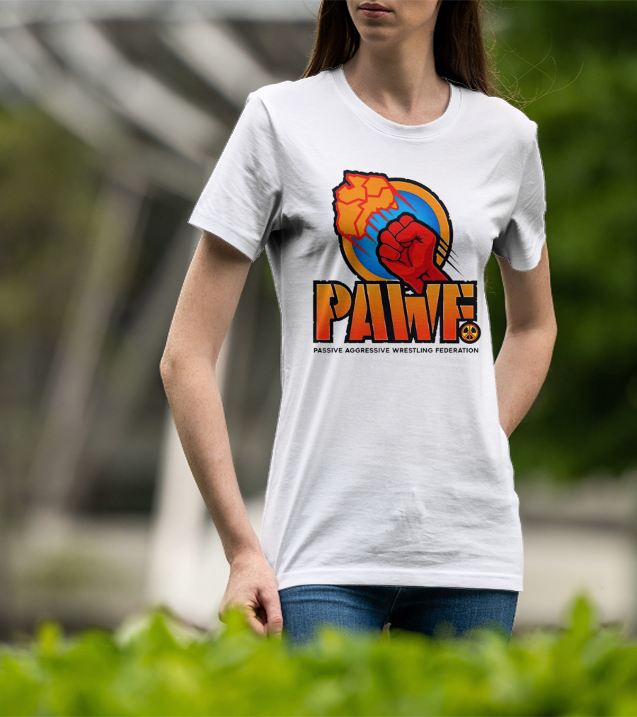 PAWF Passive Aggressive Wrestling Federation Fist Logo With Peace T-Shirt