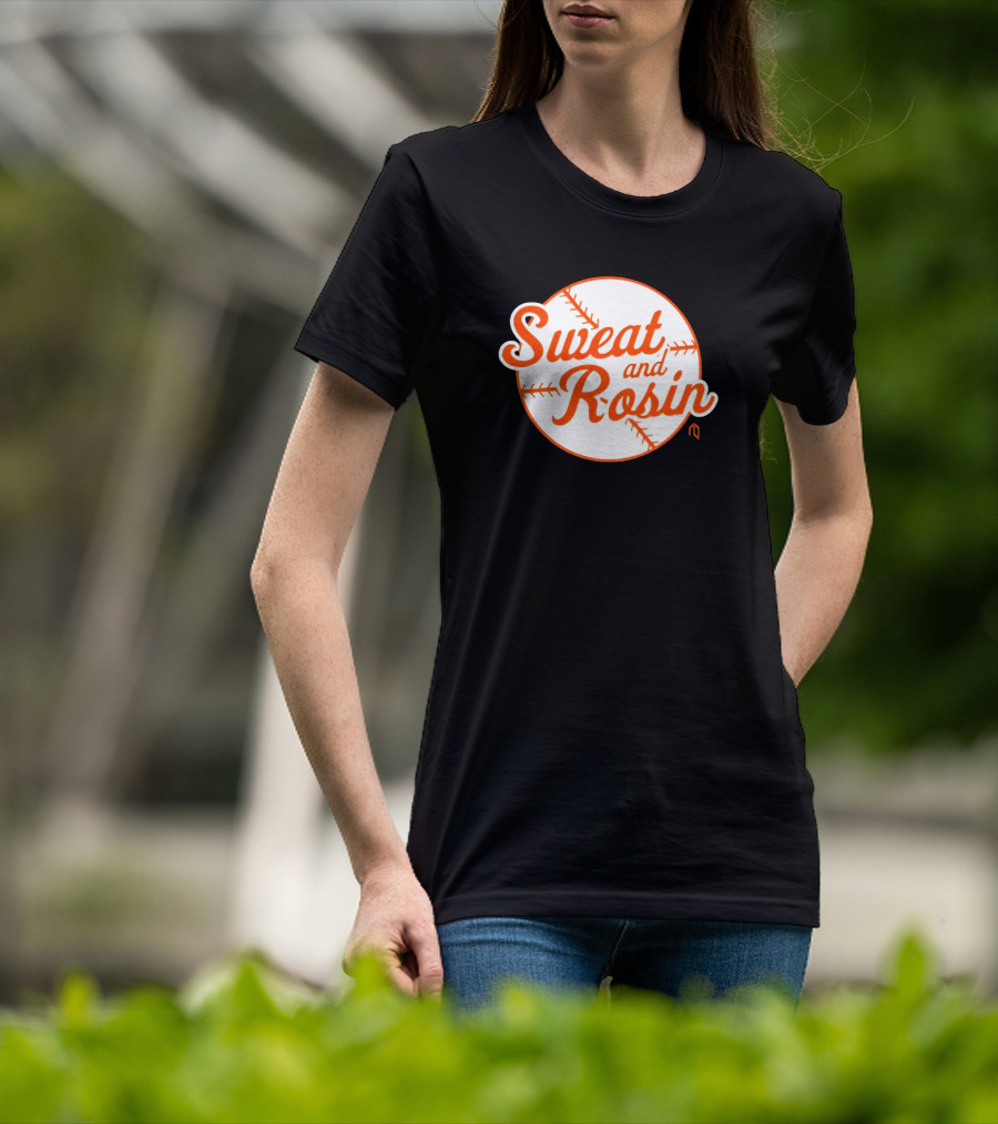 Sweat And Rosin Baseball White Orange Baseball Stitch Circular T-Shirt