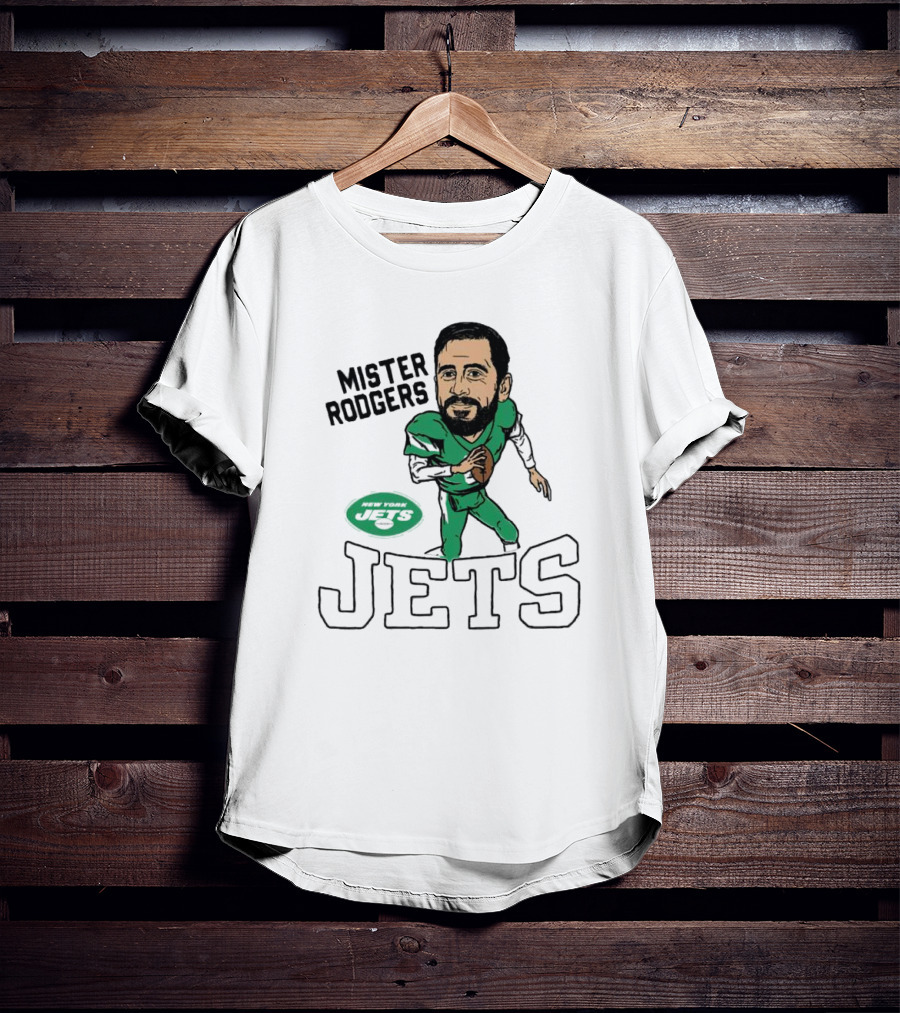 Mister Rodgers New York Jets Aaron Rodgers Caricature T-Shirt