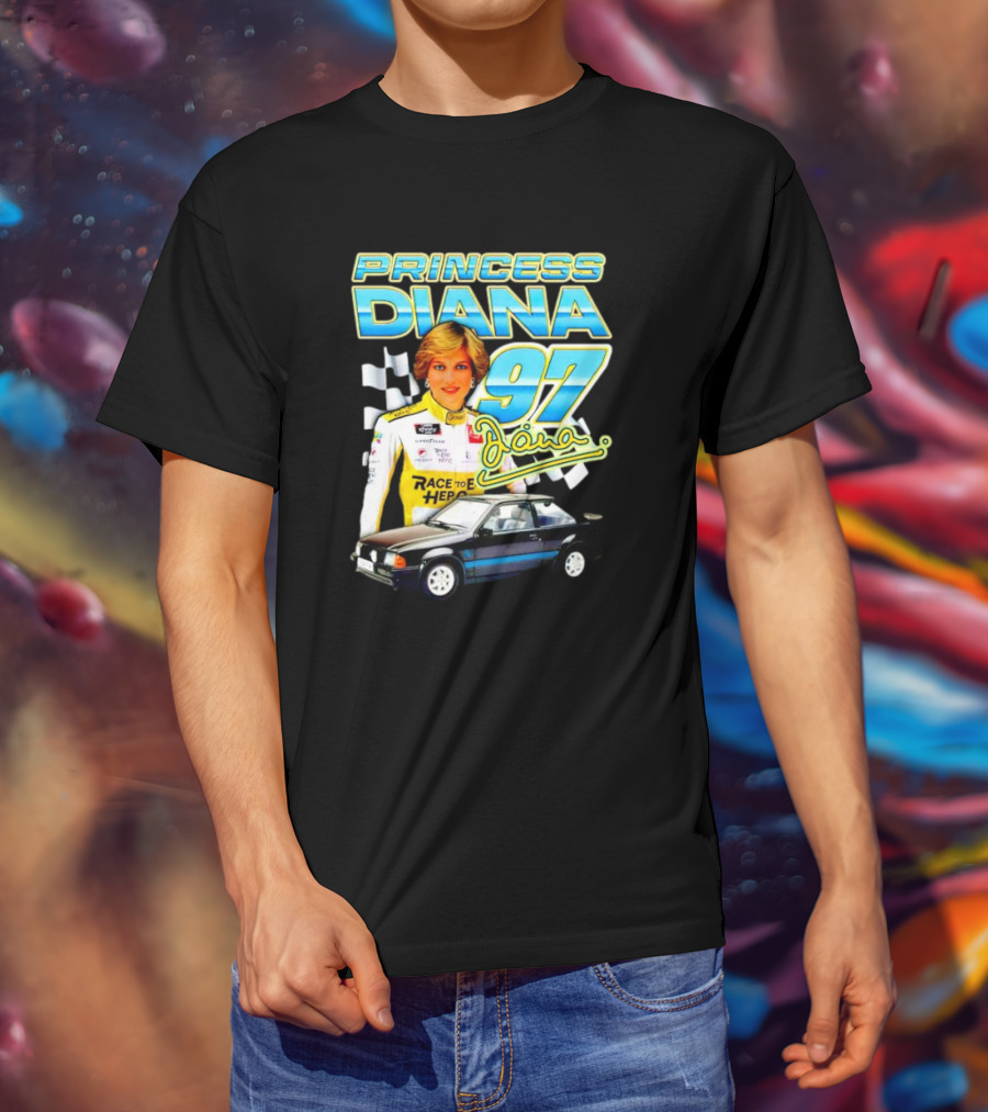 Princess Diana Race To Hero 97 Racing Diana Car Checkered Flags T-Shirt