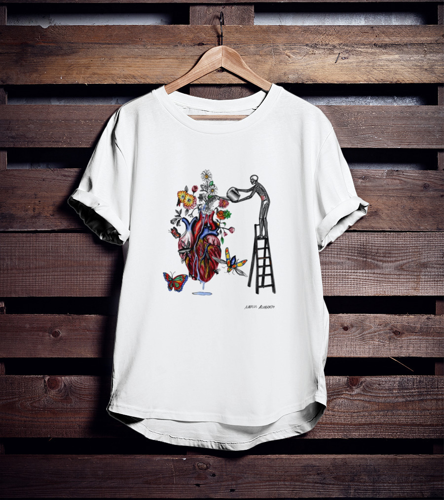 Skeleton Watering Yourself Heart Vase By Laro Amaral T-Shirt