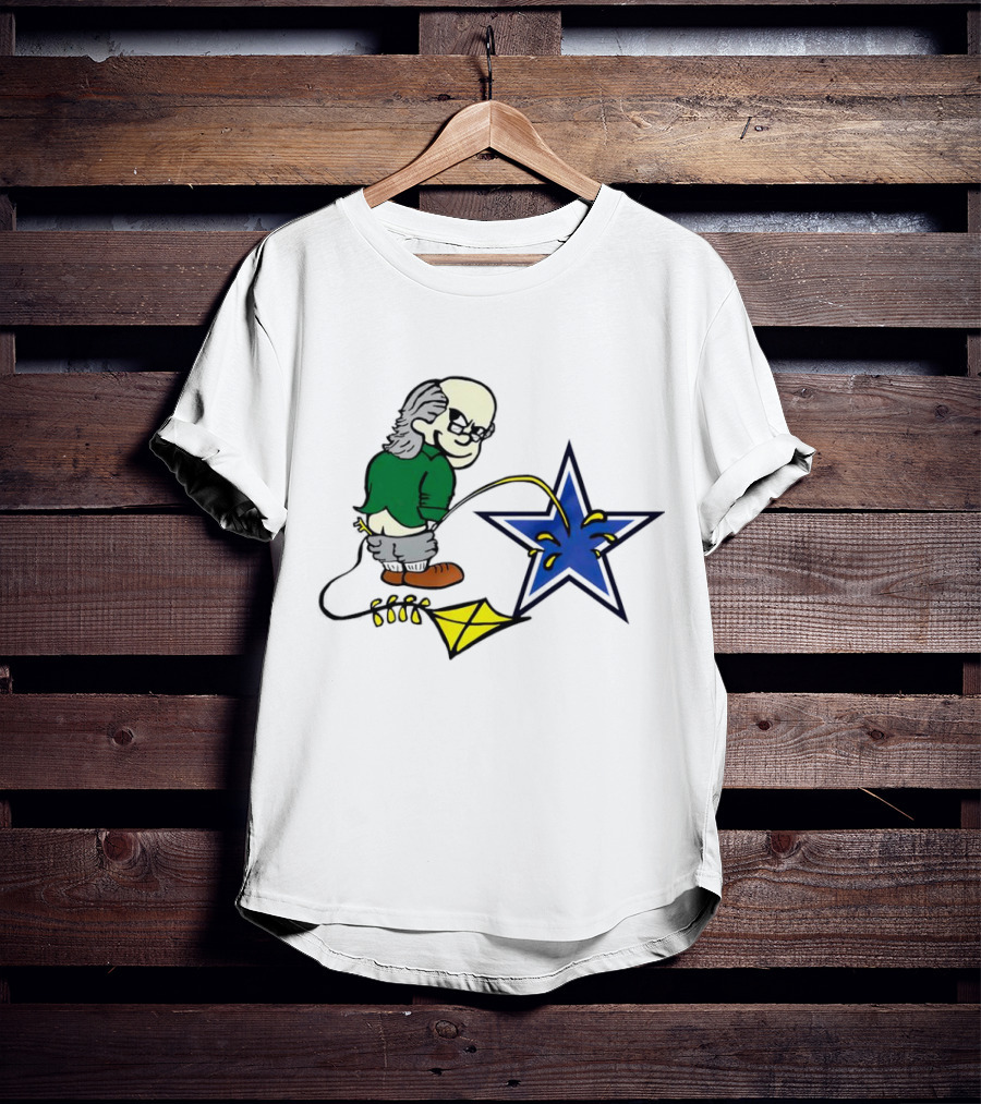 Ben Franklin With Kite Whizzing On Blue Cowboy Star T-Shirt