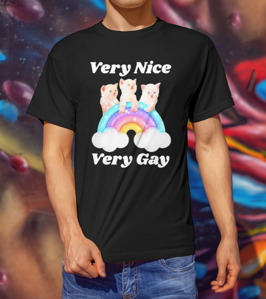 Very Nice Very Gay Cats On Rainbow T-Shirt