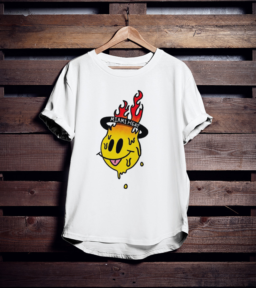 Miami Heat Flaming Melting Smiley Basketball T-Shirt
