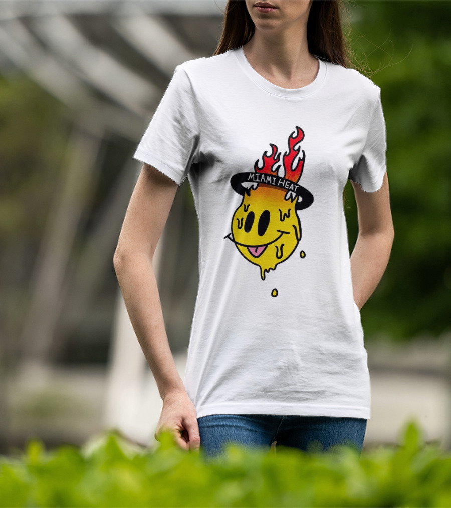 Miami Heat Flaming Melting Smiley Basketball T-Shirt