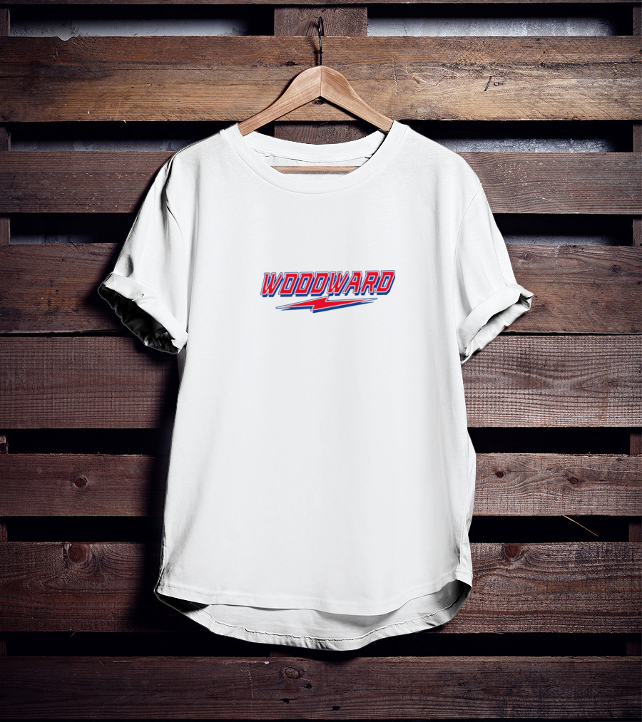 Woodward Pistons Lightning Bold Red And Blue Text With Stylized Bolt T-Shirt