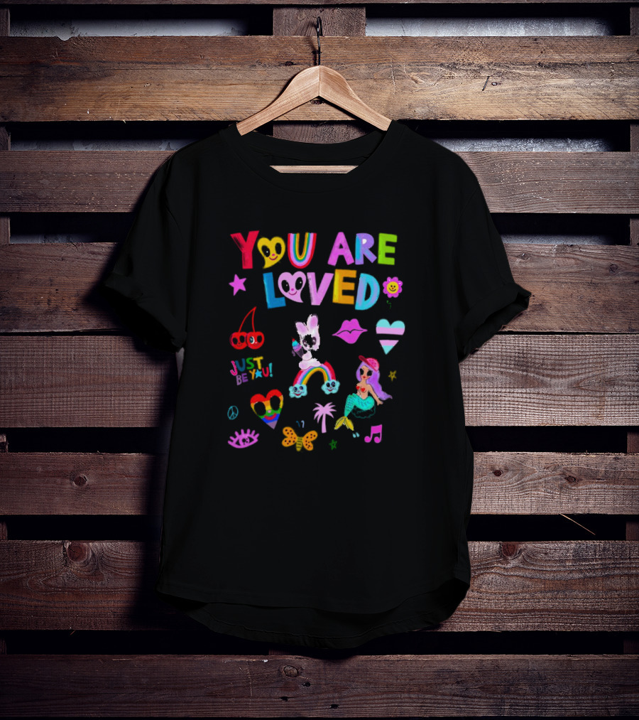 YOU ARE LOVED JUST BE YOU Rainbow Heart Mermaid Butterfly Palm Tree Peace T-Shirt