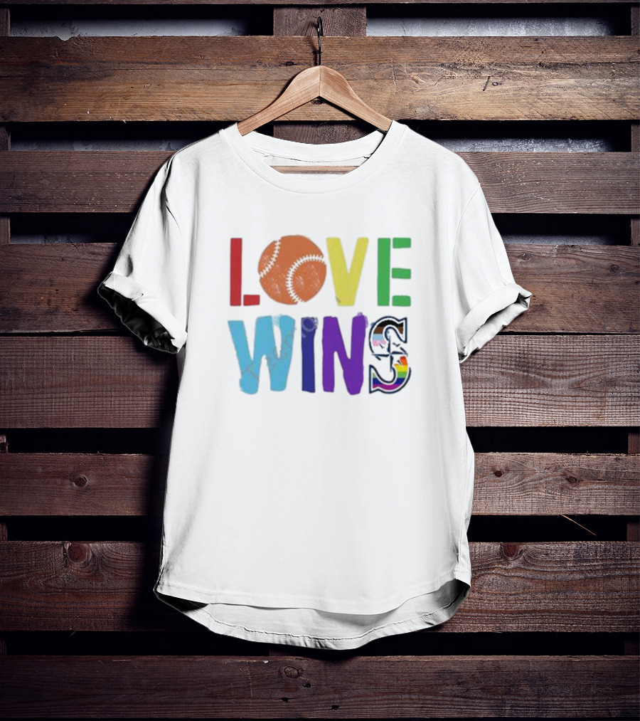 Maverick Love Wins Seattle Mariners Pride Baseball Rainbow T-Shirt