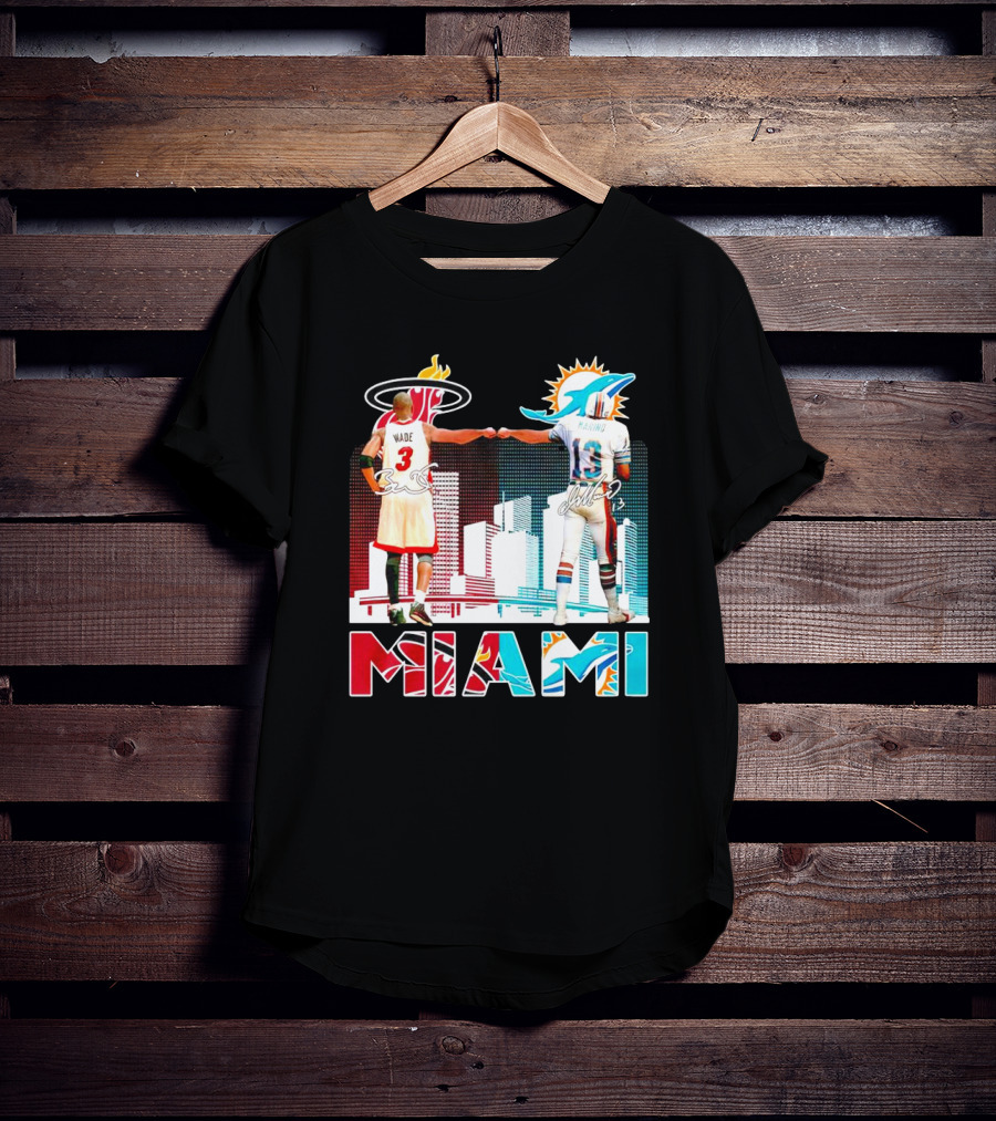 Miami Heat Dwyane Wade And Miami Dolphins Dan Marino Iconic Fist Bump Signatures T-Shirt