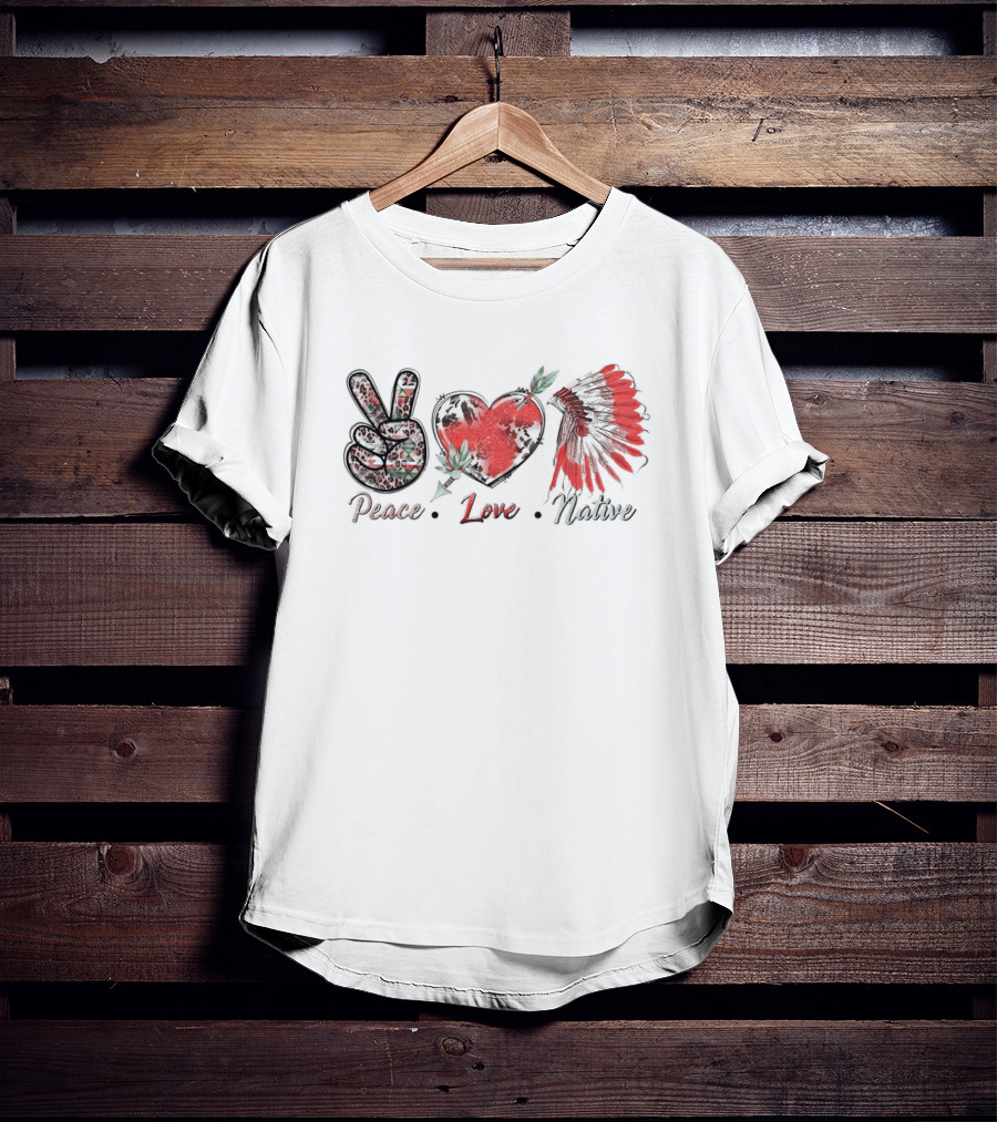 Peace Love Native Red Feather Headdress T-Shirt