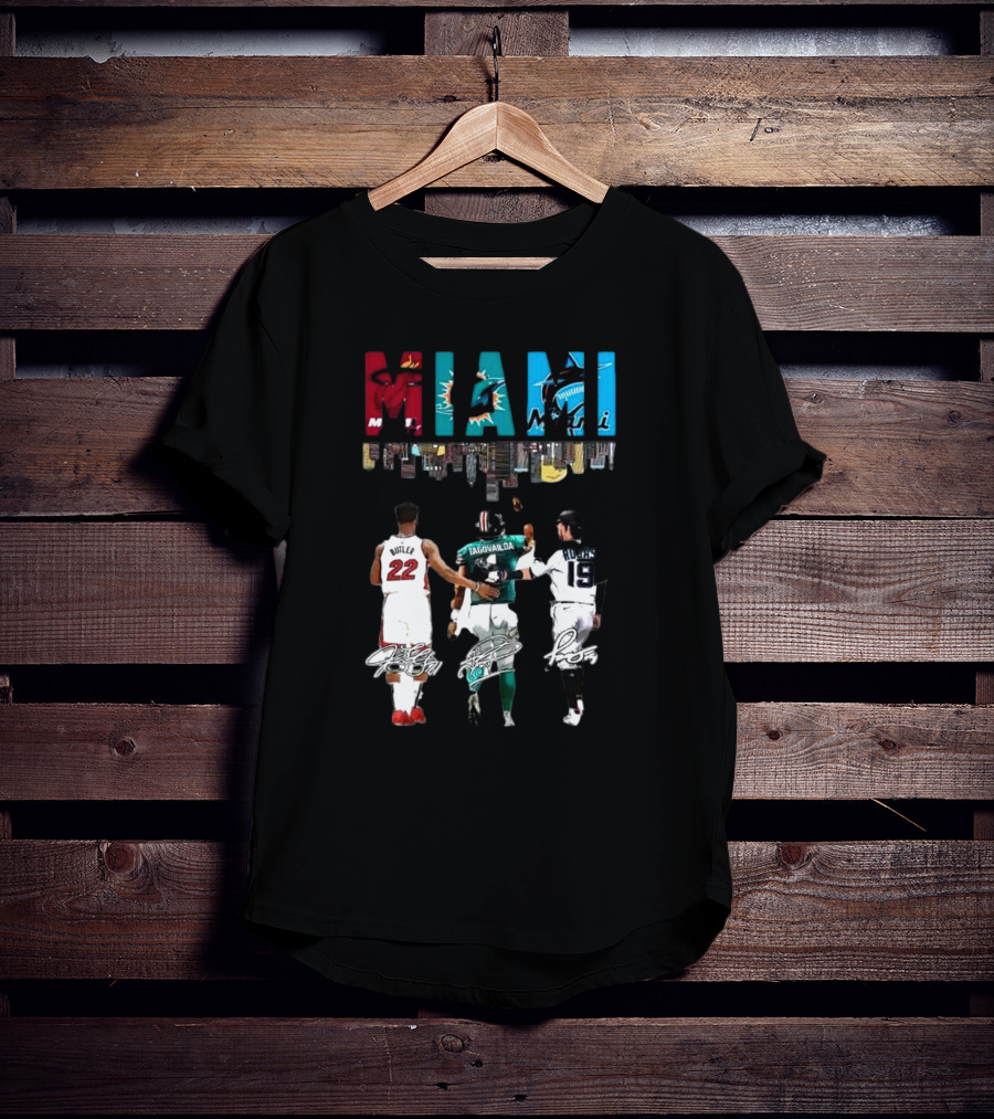 Miami Heat Dolphins Marlins Butler Tagovailoa Rojas Signatures T-Shirt