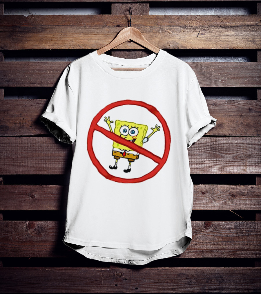 National No Spongebob Day Yellow Cartoon Character With Red Prohibition T-Shirt