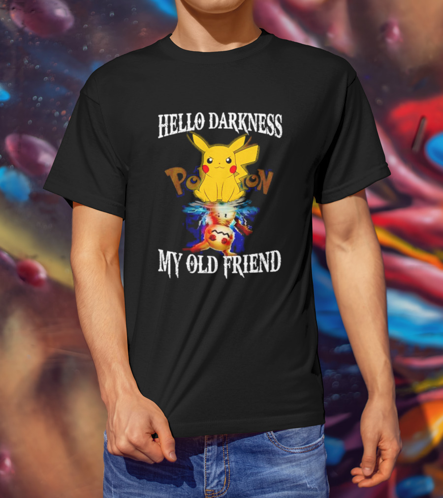 Pikachu Hello Darkness My Old Friend Reflective Mimikyu Pokedex T-Shirt