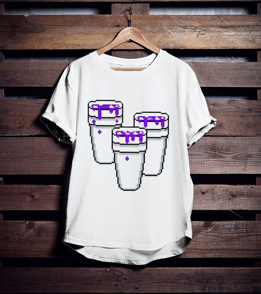 Purple Drank Three Pixelated Cups T-Shirt