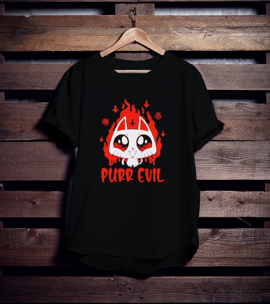 Purr Evil Satan Cat Halloween Flame Pentagram Kawaii T-Shirt