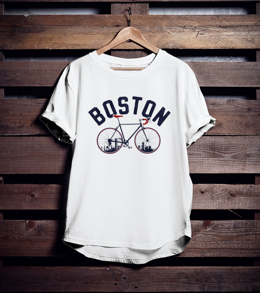 Boston Bicycle Skyline Cyclist T-Shirt