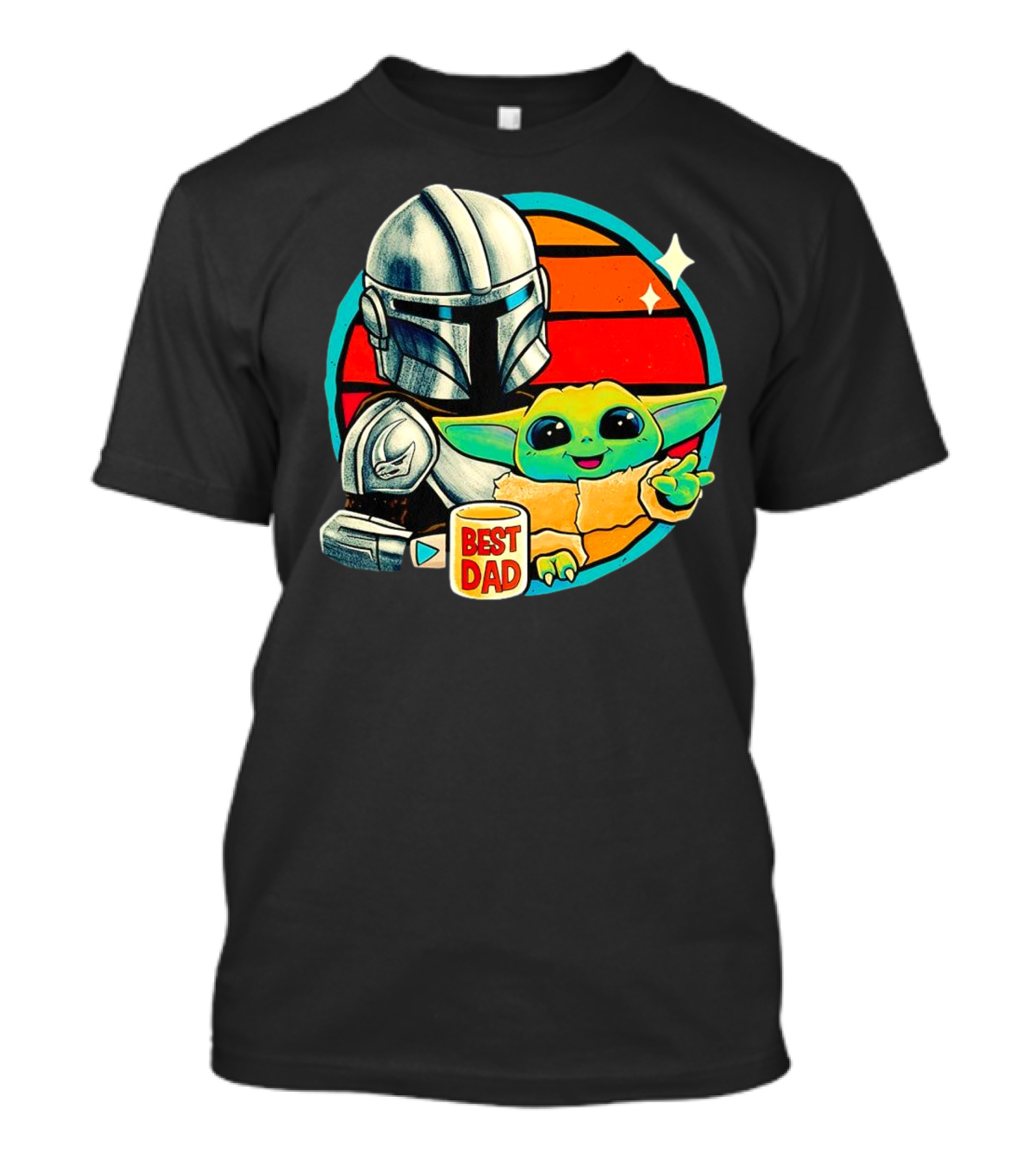 Best Dad Din Djarin With Grogu Vintage Retro Sunset T-Shirt