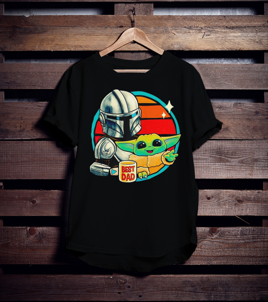 Best Dad Din Djarin With Grogu Vintage Retro Sunset T-Shirt