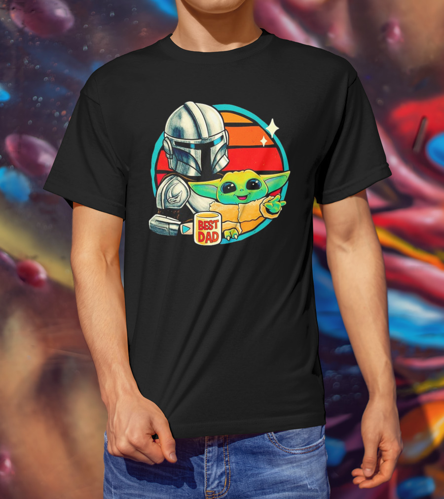 Best Dad Din Djarin With Grogu Vintage Retro Sunset T-Shirt
