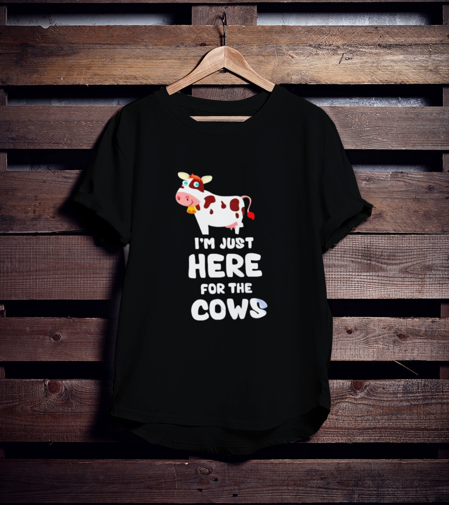 I’m Just Here For The Cows Cartoon Red And White Cow T-Shirt