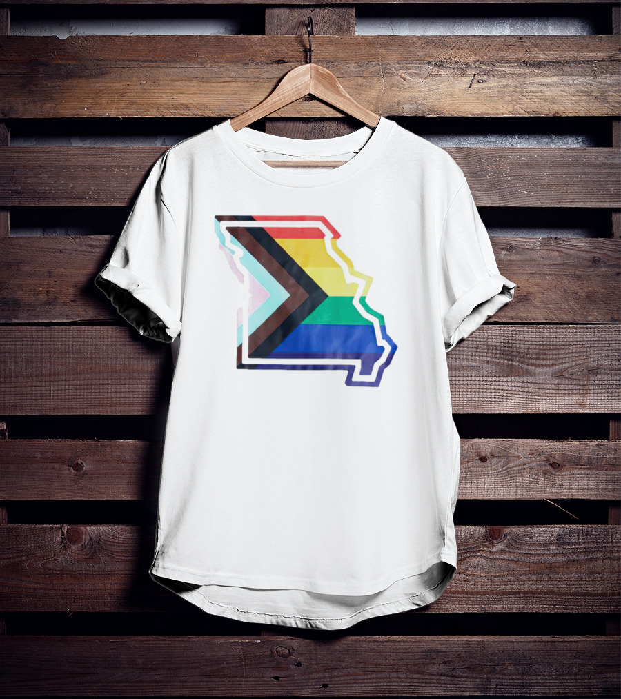 Missouri State Outline With Progress Pride Flag Colors T-Shirt
