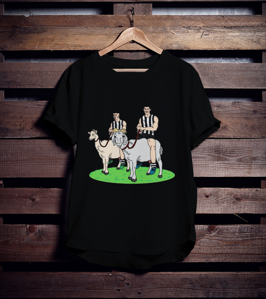 The Goat And The Kid Black And White Striped Jersey Duo On Green Field T-Shirt