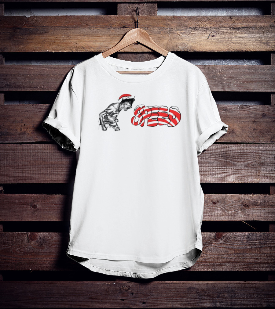 Ishowspeed Christmas Red Santa Hat And Striped Speed Text T-Shirt