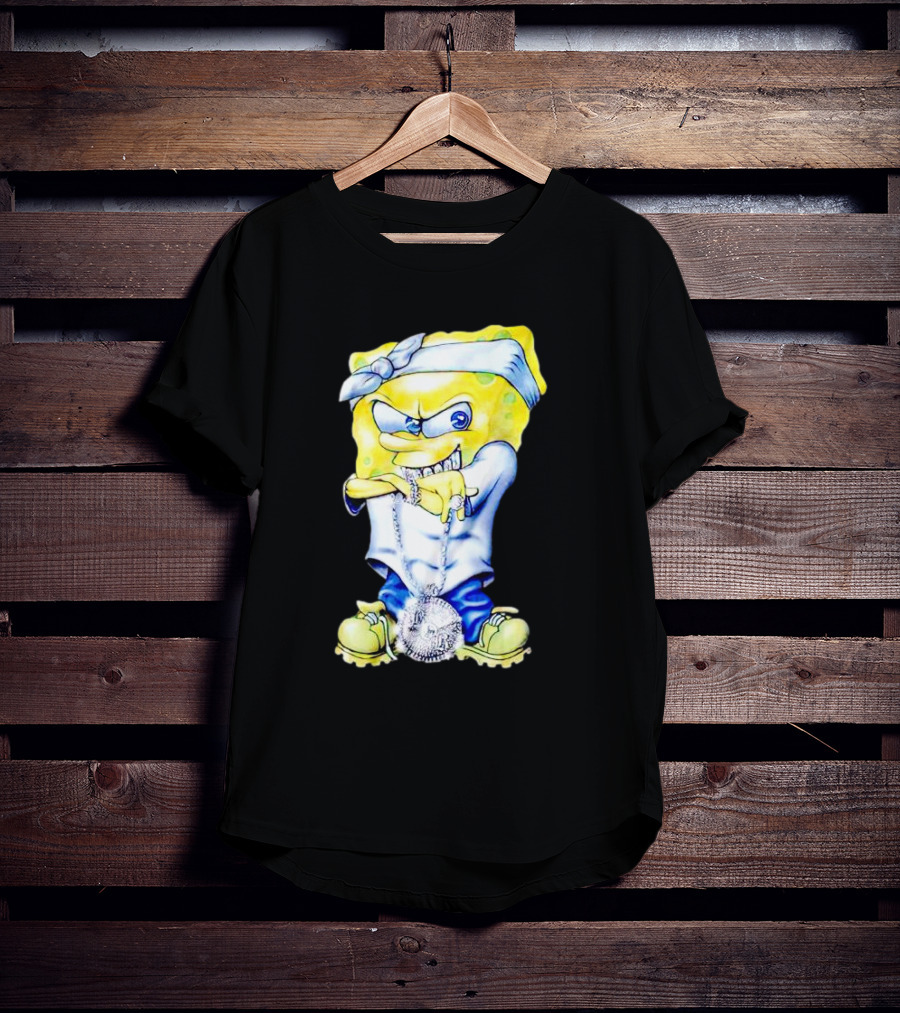 Thug Spongebob Squarepants With Bandana And Bling Necklace T-Shirt