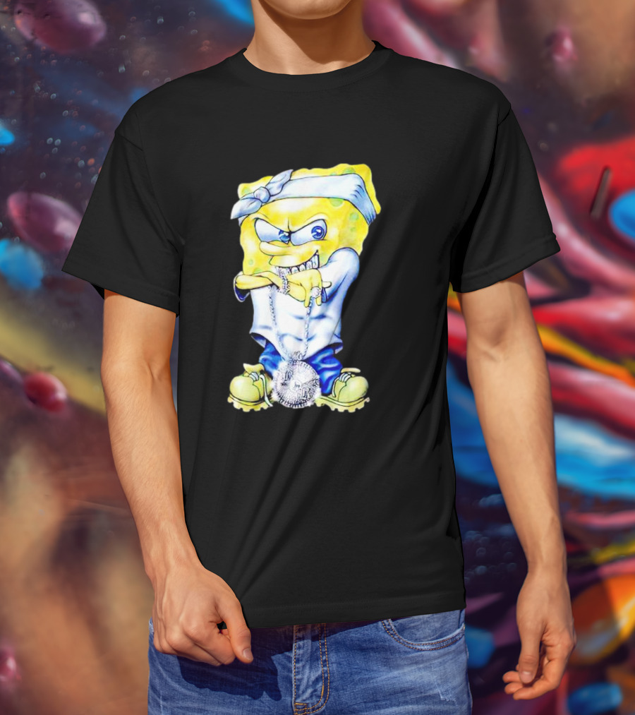 Thug Spongebob Squarepants With Bandana And Bling Necklace T-Shirt