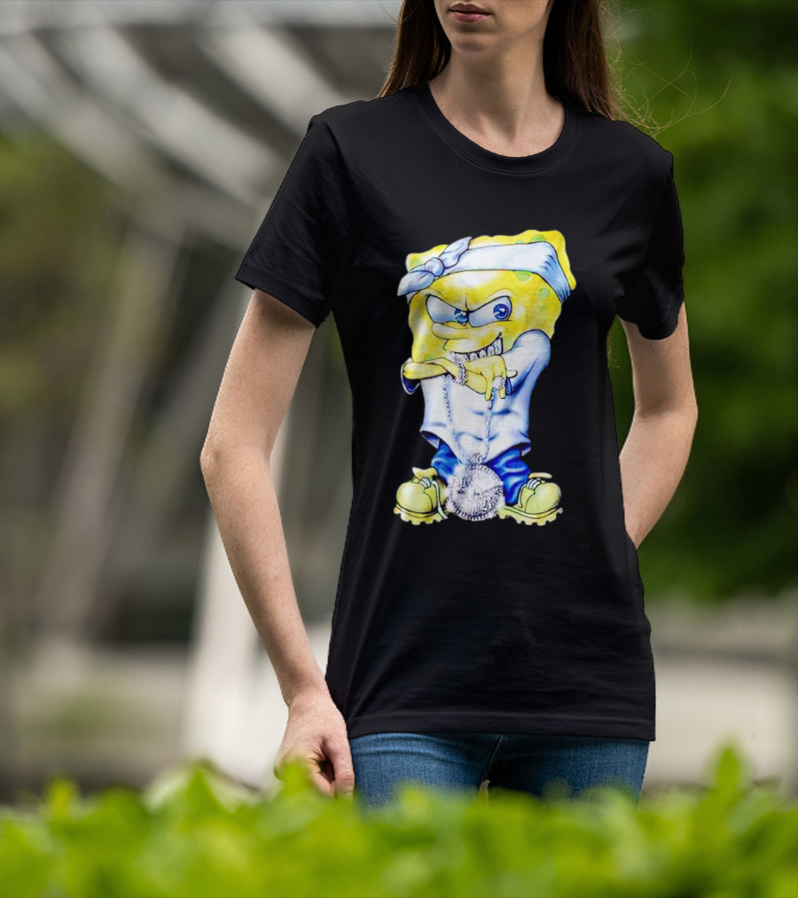 Thug Spongebob Squarepants With Bandana And Bling Necklace T-Shirt