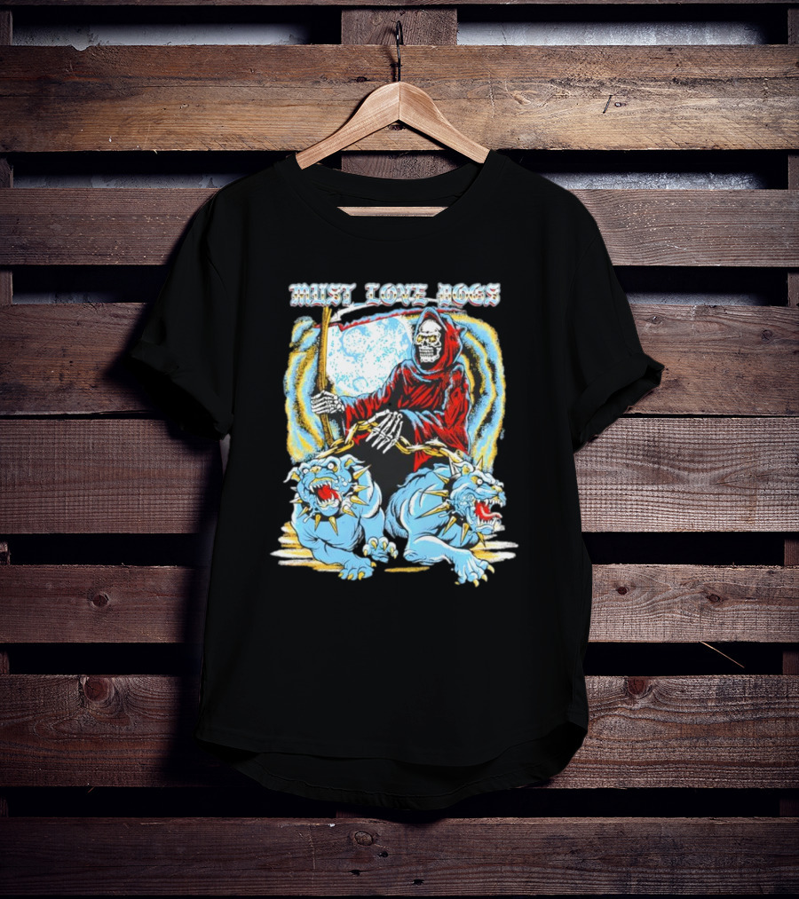 Must Love Dogs Skeleton Grim Reaper With Fierce Blue Dogs T-Shirt
