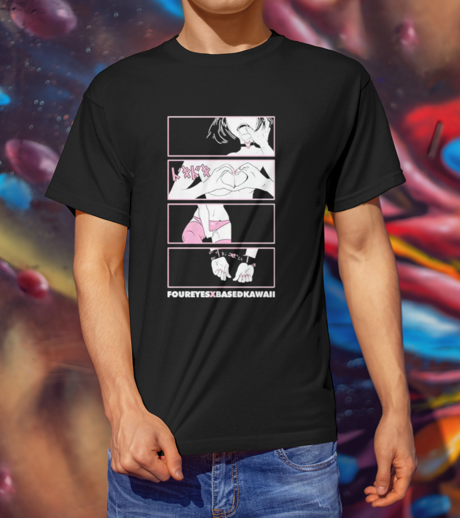 Foureyes X Based Kawaii Tokidoki Hand Heart Pink Aesthetic T-Shirt