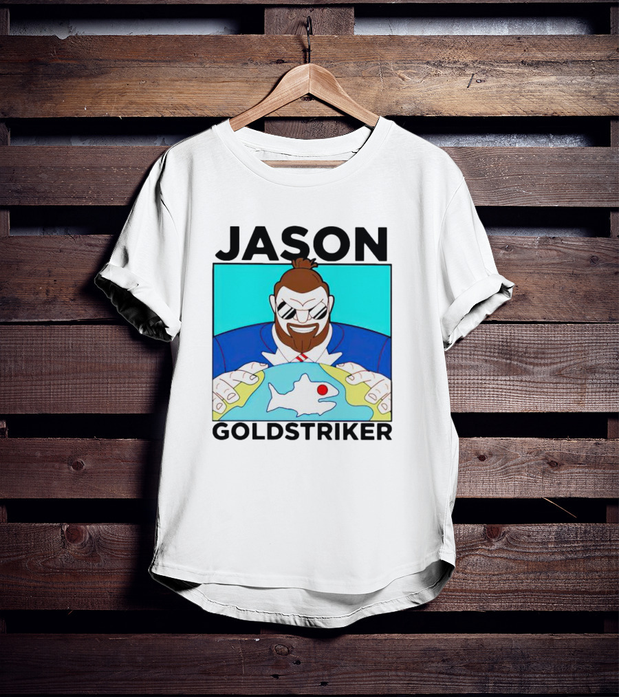 JASON GOLDSTRIKER Bold Character Holding Map With Red Marker T-Shirt