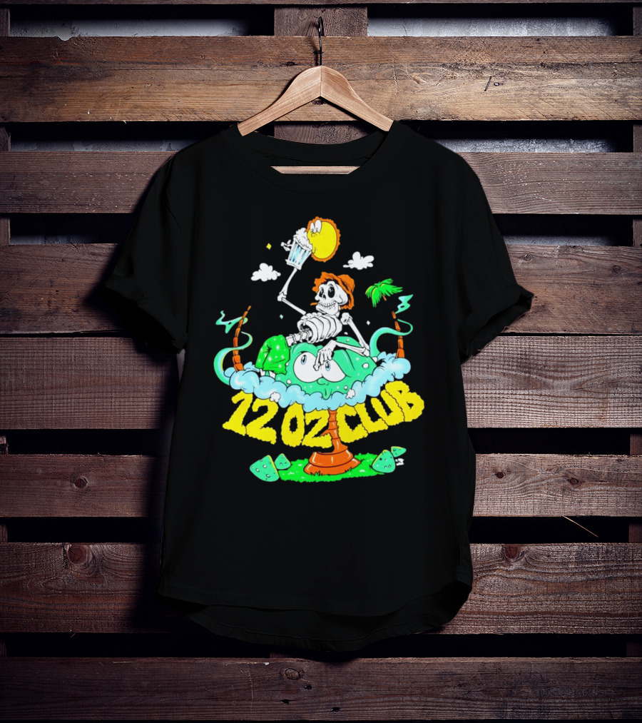12 Oz Club Skeleton With Sunny Days Cheers Tropical Vibes T-Shirt