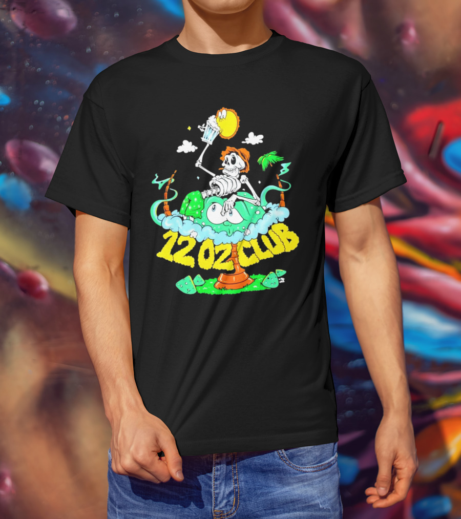 12 Oz Club Skeleton With Sunny Days Cheers Tropical Vibes T-Shirt
