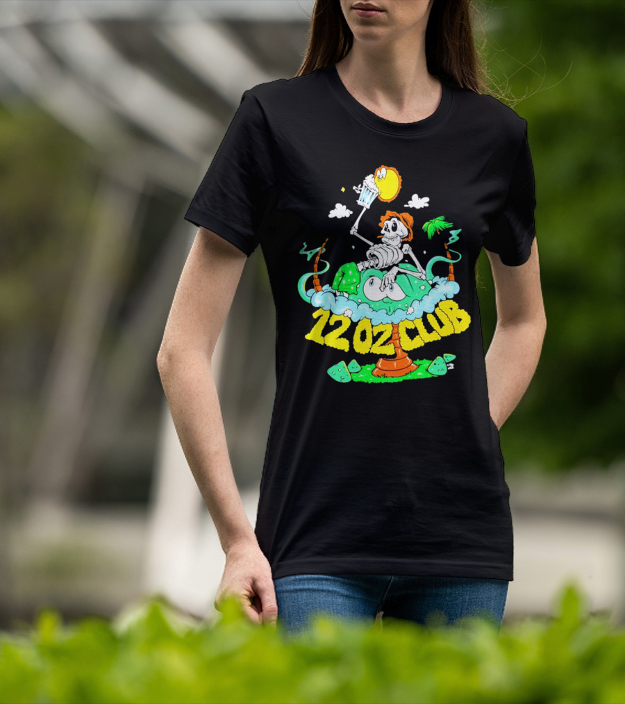 12 Oz Club Skeleton With Sunny Days Cheers Tropical Vibes T-Shirt