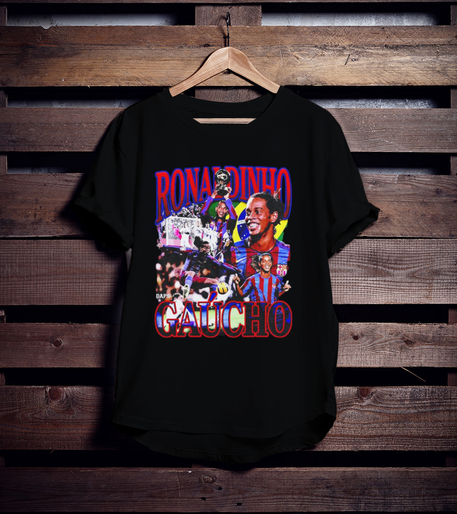 Ronaldinho Gaucho Barcelona Football Legend Retro Collage T-Shirt