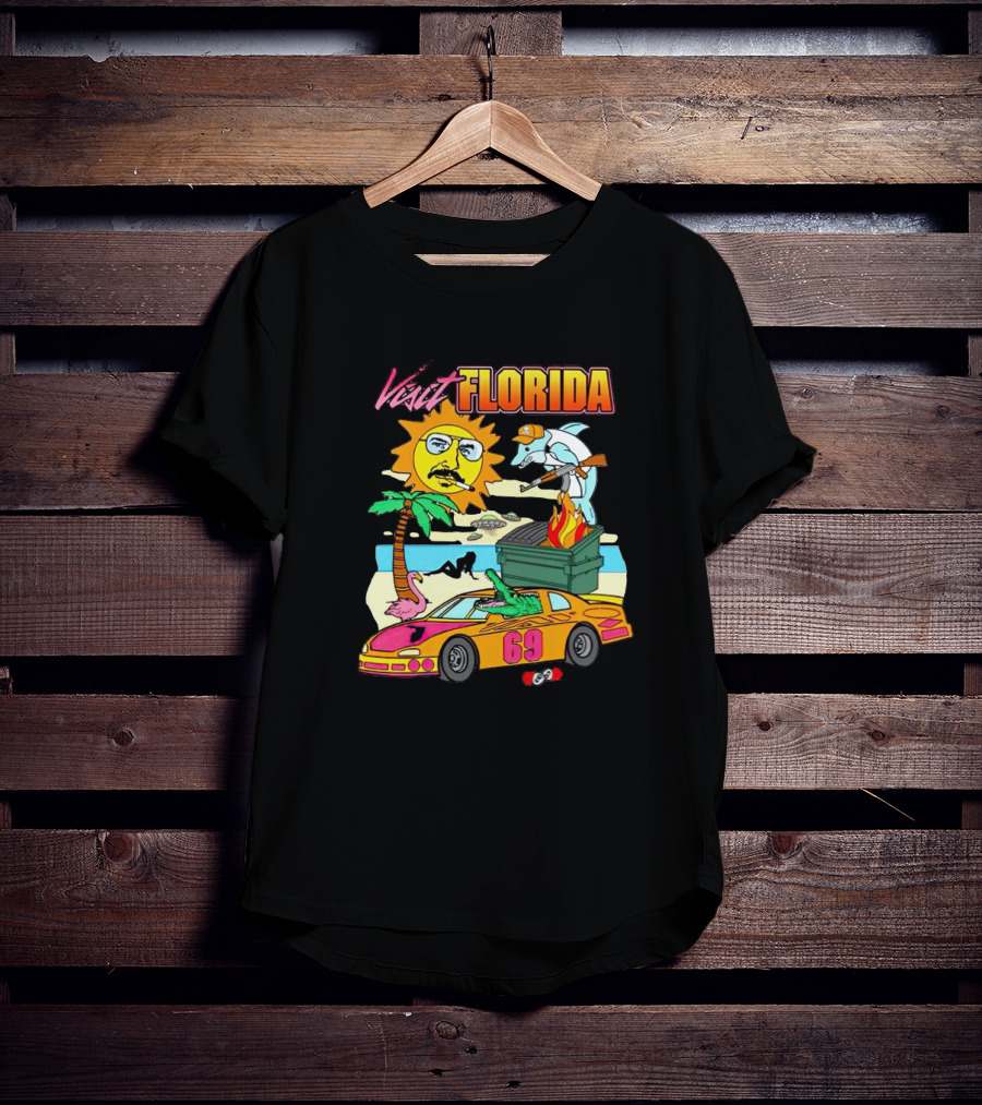 Visit Florida Beach Car Alligator Sun Dolphin Racing Fun T-Shirt