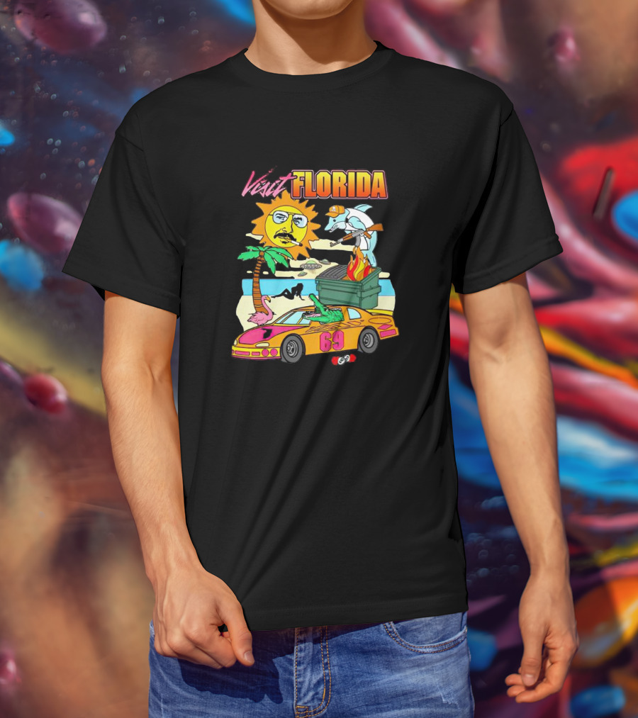 Visit Florida Beach Car Alligator Sun Dolphin Racing Fun T-Shirt