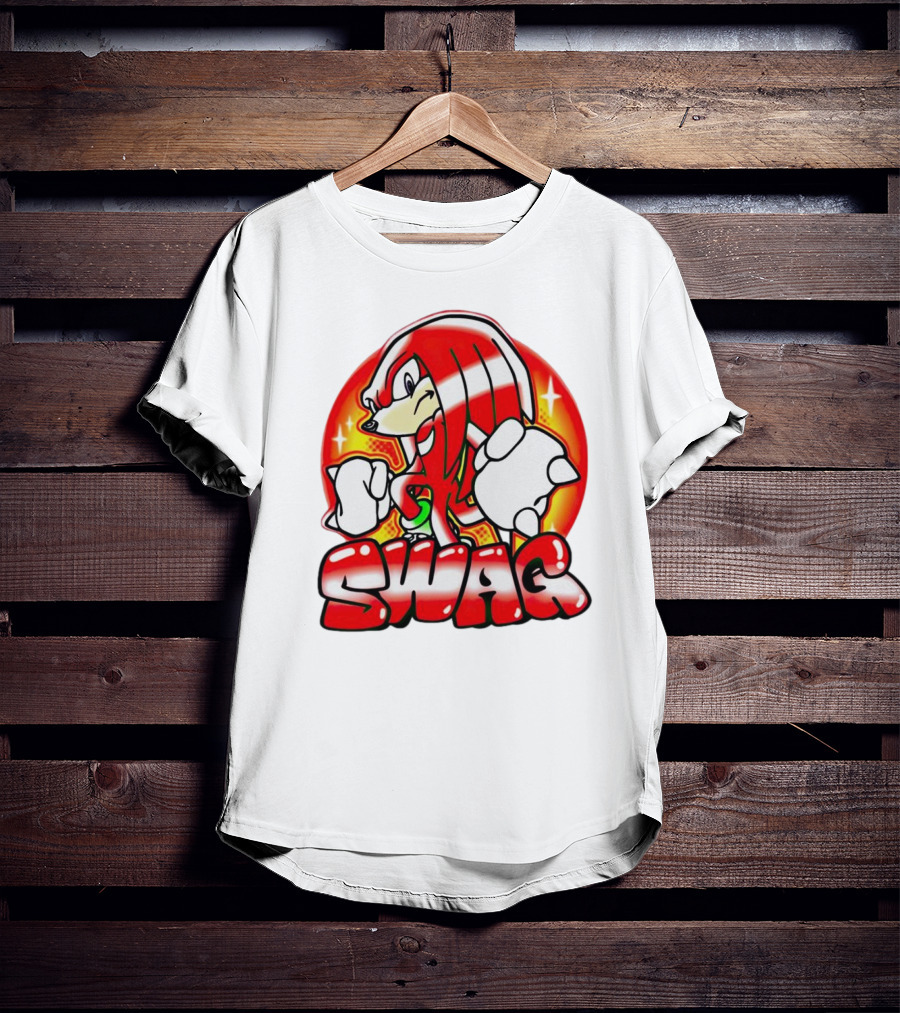 Knuckles Swag With Red Logo And Bold Cartoon T-Shirt