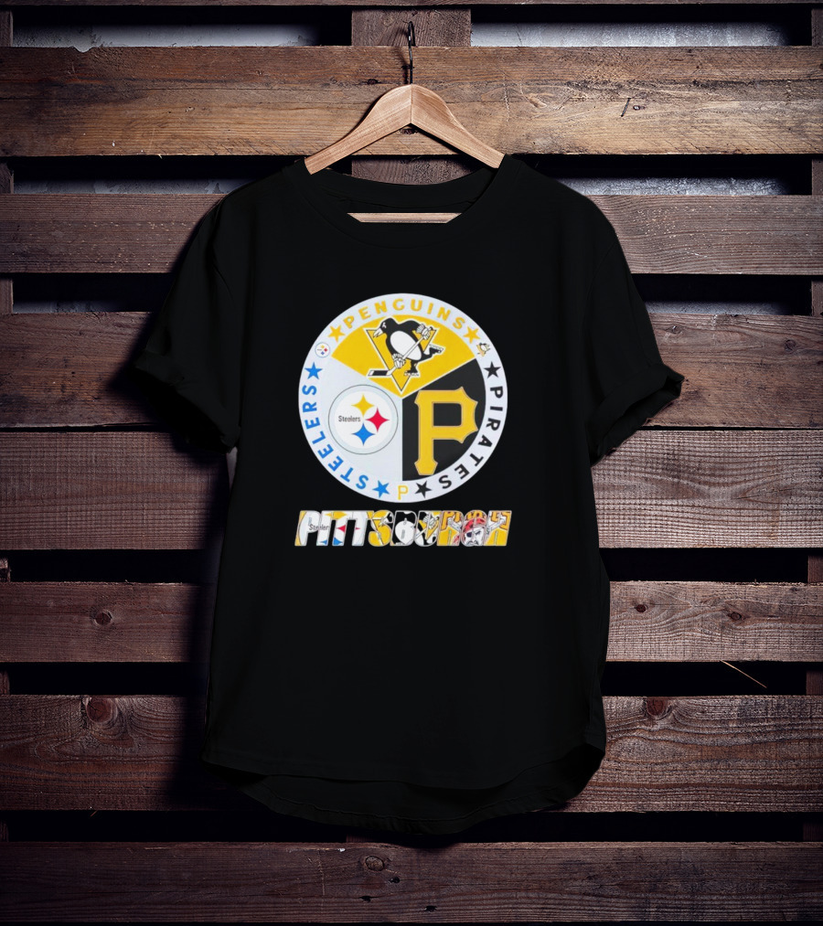 Penguins Steelers Pirates Pittsburgh Sports Team Logos Circle Badge T-Shirt