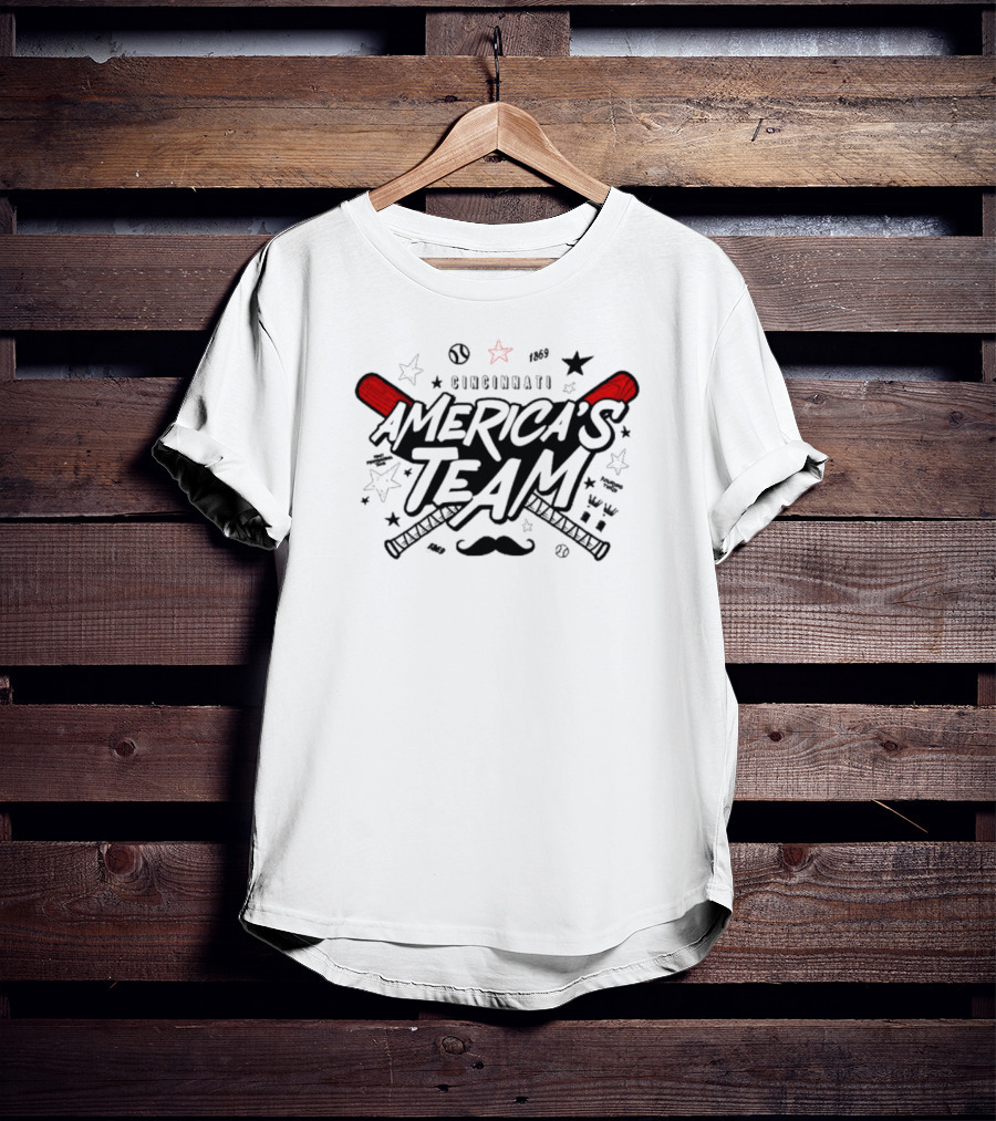 Cincinnati America's Team 1869 Baseball Motif With Red Bats T-Shirt