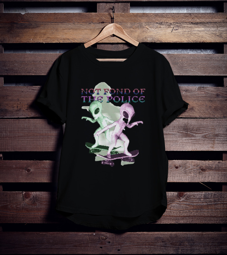 Not Fond Of The Police Alien Skateboarding Duo T-Shirt