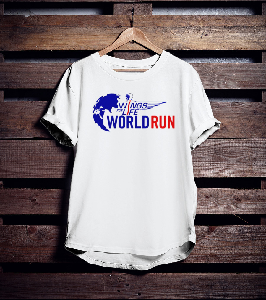 Wings For Life World Run Blue And Red Globe And Wings T-Shirt