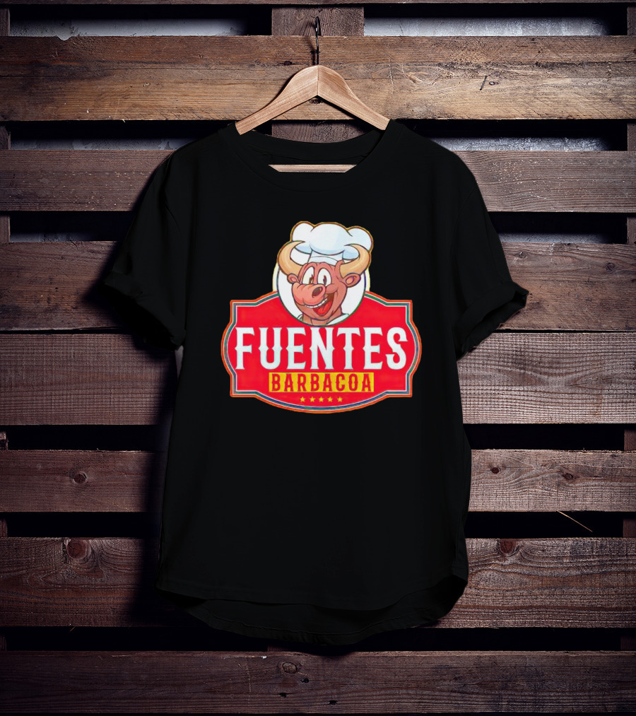 Fuentes Barbacoa Chef Cow Logo On Red Badge T-Shirt