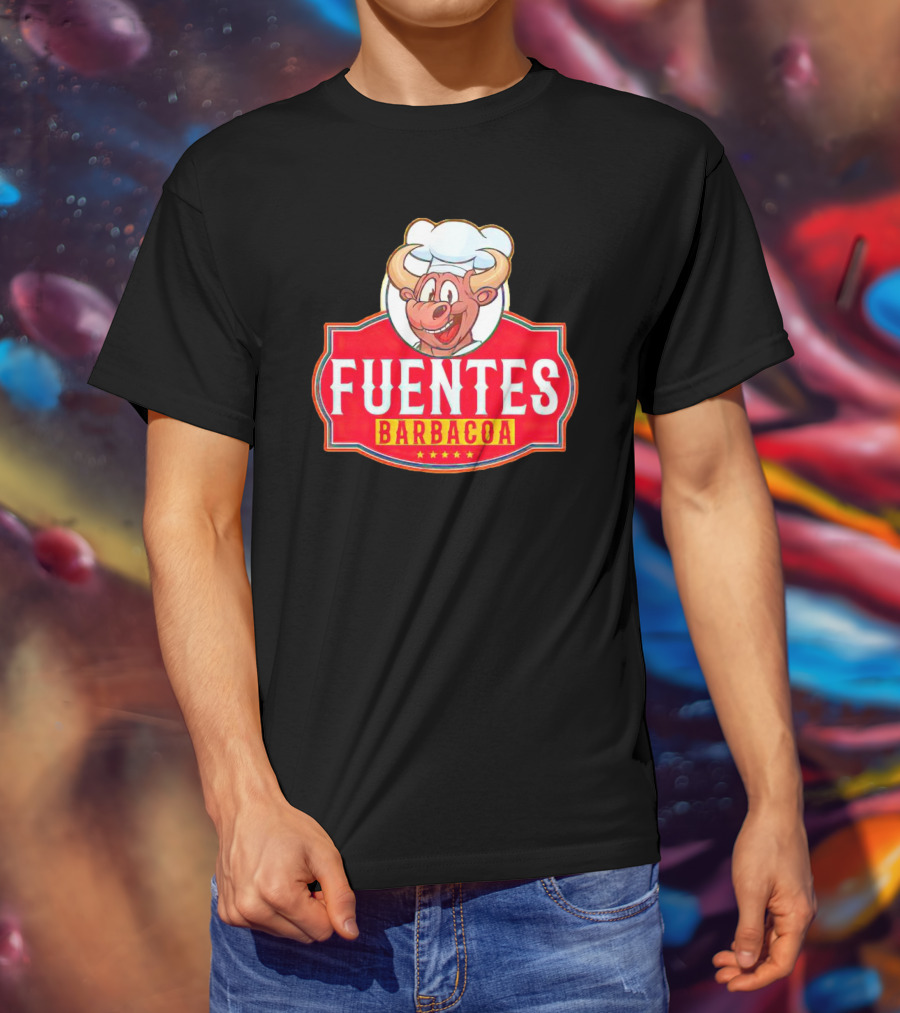 Fuentes Barbacoa Chef Cow Logo On Red Badge T-Shirt